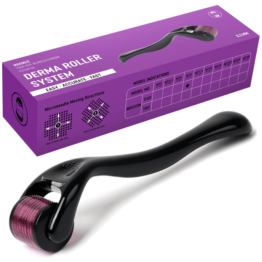 Abera 540 Microneedle Derma Roller 0.5mm for Hair Growth, Beard & Face Care, Black