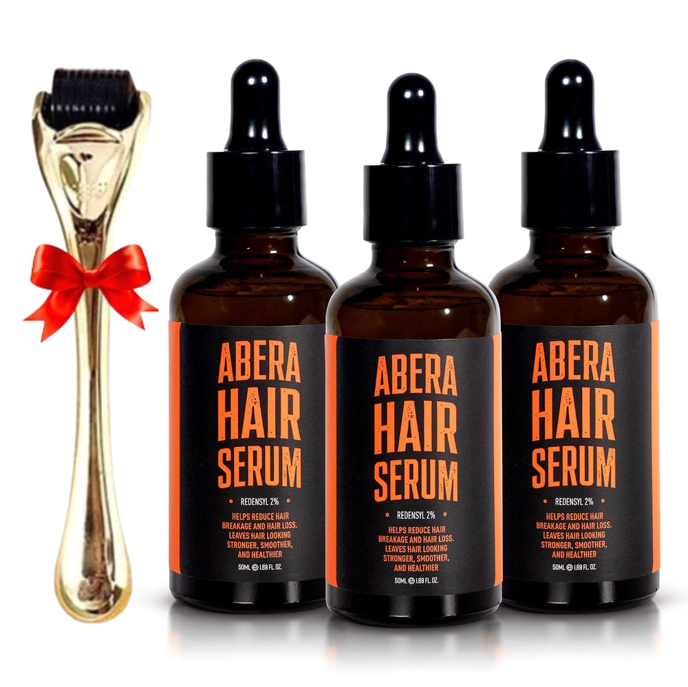 Abera Hair Serum with Redensyl — 3 Month Supply (3 Bottles) + Free Gold Scalp Roller