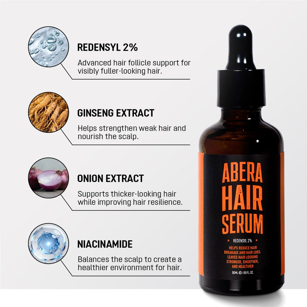 Abera Hair Serum with Redensyl — 3 Month Supply (3 Bottles) + Free Gold Scalp Roller