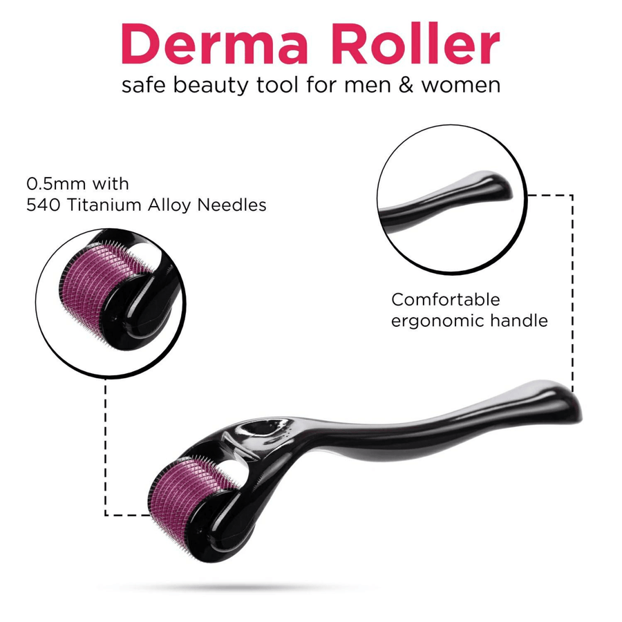 Abera 540 Microneedle Derma Roller 0.5mm for Hair Growth, Beard & Face Care, Black