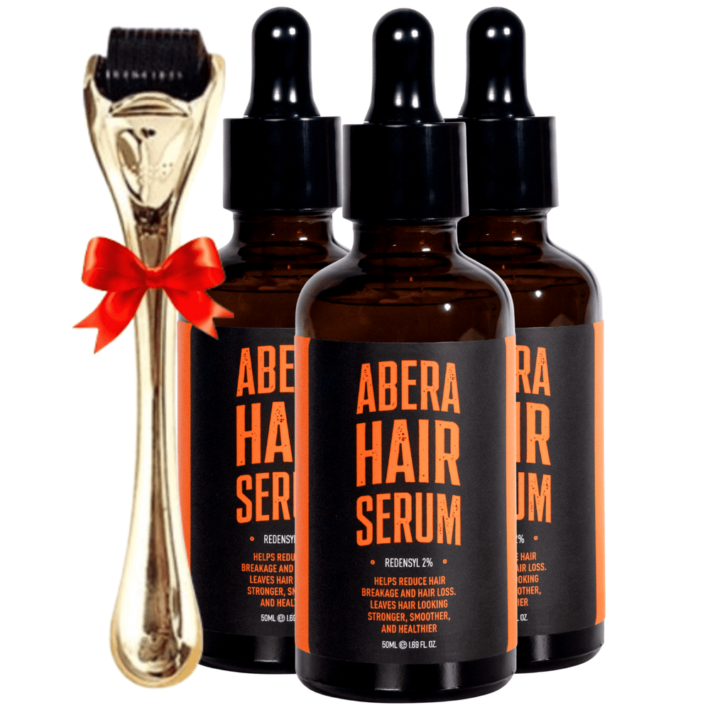 Abera Hair Growth Serum — 3 Month Supply (3 Bottles) with Gold Scalp Roller, Drug-Free